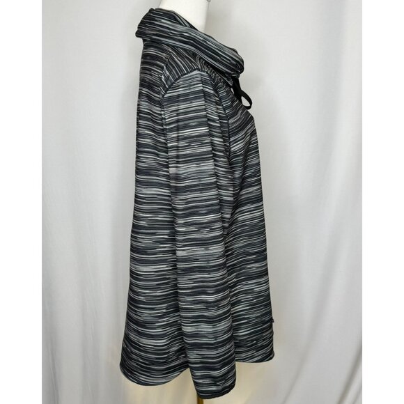 T By Talbots XL Womens Black White Striped Pullover Drawstring Cowl Neck UPF 50 - Picture 6 of 9